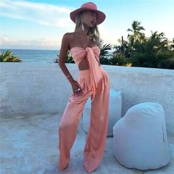 Elegant Summer Satin 2 Piece Set for Women in Pink