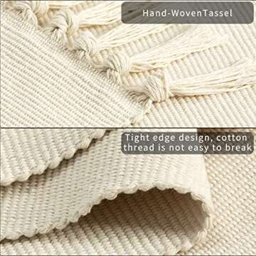JE JOUE Boho Bathroom Rug ，Small 2'x3' Door Mat ，Hand Woven Tassel Solid Color Area Rug, for Laundry Kitchen Outdoor Bathroom Dorm entryway Foyer Bedroom Back Door Decor