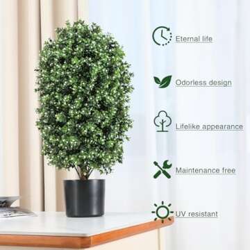 LUWENER 31inch Artificial Boxwood Topiary Ball Plants - Faux Greenery for Home & Garden