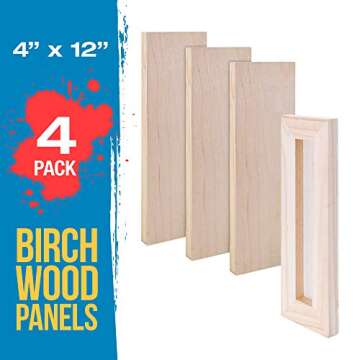 U.S. Art Supply 4" x 12" Birch Wood Paint Pouring Panel Boards, Studio 3/4" Deep Cradle (Pack of 4) ...