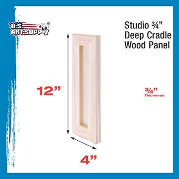 U.S. Art Supply 4" x 12" Birch Wood Paint Pouring Panel Boards, Studio 3/4" Deep Cradle (Pack of 4) - Artist Wooden Wall Canvases - Painting Mixed-Media Craft, Acrylic, Oil, Watercolor, Encaustic
