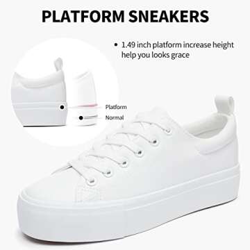 SERNIAL Womens White Platform Sneakers PU Leather Platform Shoes Walking Shoes for Women(White,US6)