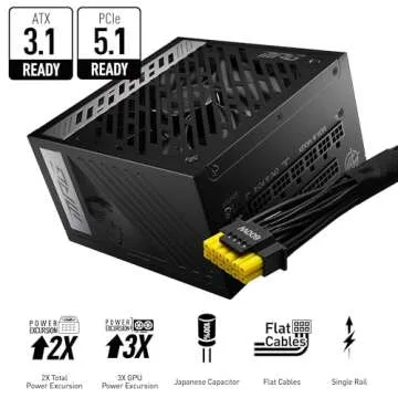 MSI MPG A850G PCIE 5.1 & ATX 3.1 Gaming Power Supply - Full Modular - 80 Plus Gold Certified 850W - ...