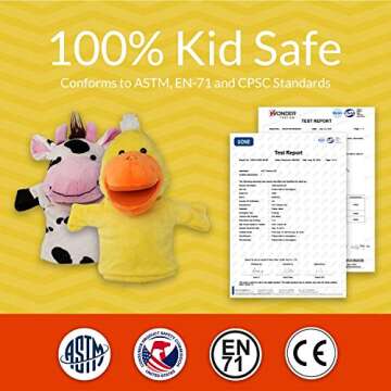 Animal Hand Puppets Set for Kids & Adults - 12.5" Premium Quality Soft Plush Toys with Movable Mouth...