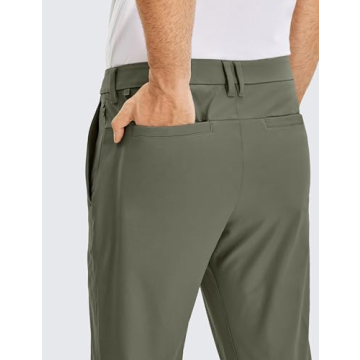 CRZ YOGA Men's All Day Comfy Golf Pants - 32" Quick Dry Lightweight Work Casual Trousers with Pockets Light Army Green 28W x 32L