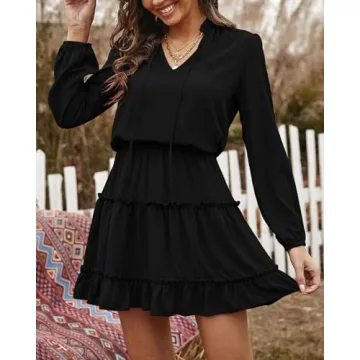 BTFBM Casual Tie V Neck Dress for Every Occasion