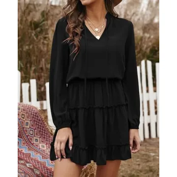 BTFBM Casual Tie V Neck Dress for Every Occasion