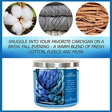 Cozy Cardigan Fall Candle | Warm Cotton + Cozy Fleece + White Musk | Strong, Large 3 Wick Candle | L...