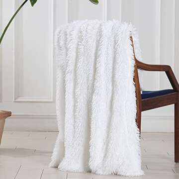 Tuddrom Decorative Extra Soft Faux Fur Blanket Twin Size 70" x 78",Solid Reversible Fuzzy Long Hair Shaggy Blanket,Fluffy Plush Fleece Comfy Microfiber Throw Blanket for Couch Sofa Bed,Pure White