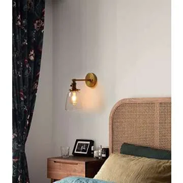 Phansthy Industrial Wall Lamp Antique Vanity Wall Sconce Light Fixture with 5.5 Inches Dome Clear Glass Shade for Bathroom, Metal Wall Mount Light for Bedroom Mirror Living Room