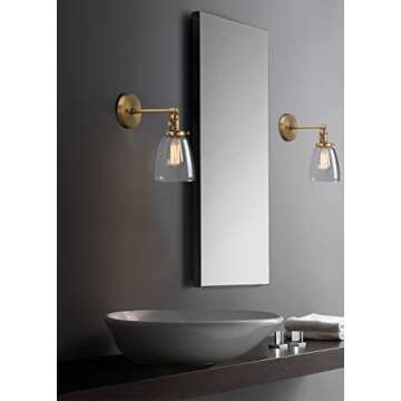 Phansthy Industrial Wall Lamp Antique Vanity Wall Sconce Light Fixture with 5.5 Inches Dome Clear Glass Shade for Bathroom, Metal Wall Mount Light for Bedroom Mirror Living Room