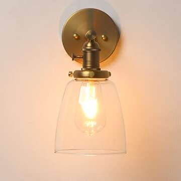 Phansthy Industrial Wall Lamp Antique Vanity Wall Sconce Light Fixture with 5.5 Inches Dome Clear Glass Shade for Bathroom, Metal Wall Mount Light for Bedroom Mirror Living Room