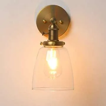Phansthy Industrial Wall Lamp Antique Vanity Wall Sconce Light Fixture with 5.5 Inches Dome Clear Glass Shade for Bathroom, Metal Wall Mount Light for Bedroom Mirror Living Room
