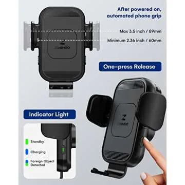 ZeeHoo Wireless Car Charger, 15w Fast Charging, Auto Clamping Car Phone Mount, Cell Phone Holder Charger, for iPhone 15 14 13 12 11 Pro Max Xs, Etc. (Black)