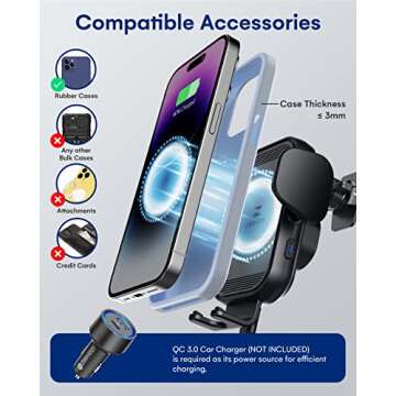 ZeeHoo Wireless Car Charger, 15w Fast Charging, Auto Clamping Car Phone Mount, Cell Phone Holder Charger, for iPhone 15 14 13 12 11 Pro Max Xs, Etc. (Black)