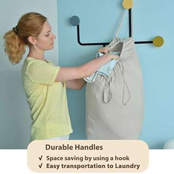 MCleanPin Washable Laundry Bags with Handles,140L Dirty Clothes Storage for College Dorm Laundry Basket, Travel Laundry Bags Fit for Laundry Hamper, Laundry Liner,2 Pack (Beige)