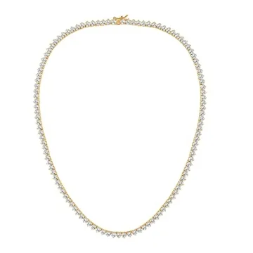 GEMSME 3 Pong 18K Yellow Gold Plated Cubic Zirconia Classic Tennis Necklace for Women and Men (16 In...