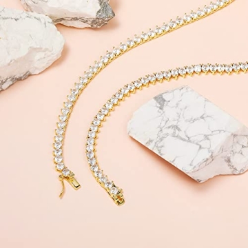 GEMSME Gold Plated Cubic Zirconia Tennis Necklace