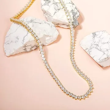 GEMSME Gold Plated Cubic Zirconia Tennis Necklace