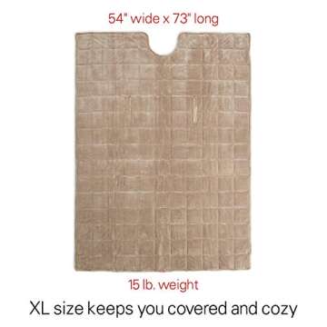 Sunbeam Extra Warm Weighted Blanket | 15 Pounds, Reversible Plush Velvet/Microfiber with Arm Slits and Neck Cutout, 54” x 73”, Mushroom