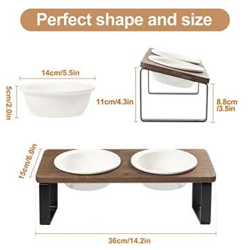 Sunhoo Ceramic Elevated Cat Bowls, Raised Puppy Dishes for Food and Water, Tilted Bamboo Stand for A...