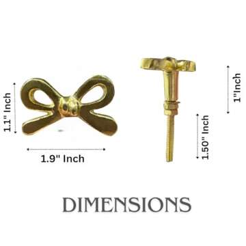 Perilla Home Set of 8 Brass Metal Knobs for Cabinet & Drawers Decorative Bow Knobs for Home Kitchen Cabinet Hardware Cupboard Glass Door Dresser Wardrobe and Drawer Pulls