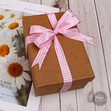 Elegant Ribbli Light Pink and White Gingham Ribbon 10 Yards