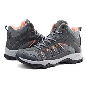 JABASIC Womens Mid Hiking Boots Lightweight Outdoor Trekking Shoes (8,Grey/Pink)