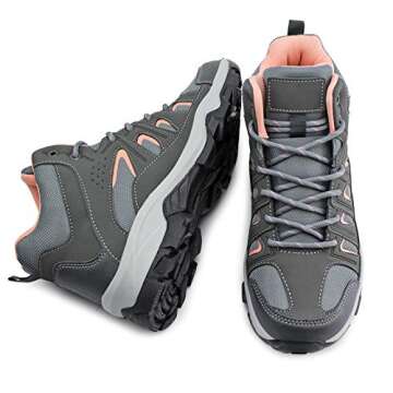 JABASIC Womens Mid Hiking Boots Lightweight Outdoor Trekking Shoes (8,Grey/Pink)