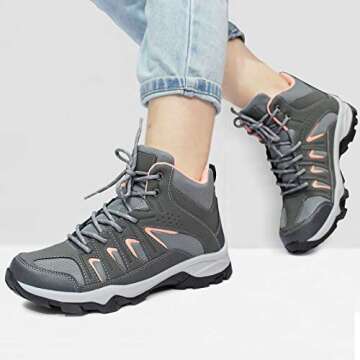 JABASIC Womens Mid Hiking Boots Lightweight Outdoor Trekking Shoes (8,Grey/Pink)