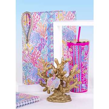 Lilly Pulitzer Double Wall Tumbler with Lid and Reusable Straw, Insulated Travel Cup Holds 24 Ounces, Shell Me Something Good