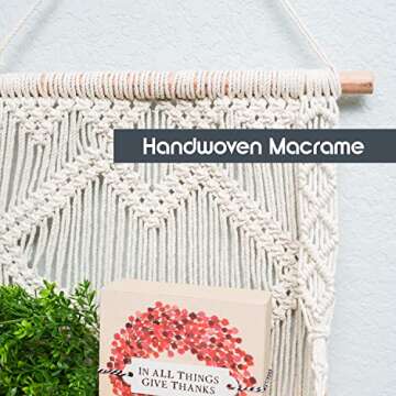 SnugLife 2 Tier Macrame Wall Hanging Shelf with Woven Rope - Boho Pine Wood Shelves for Plants, Bathroom, Kitchen