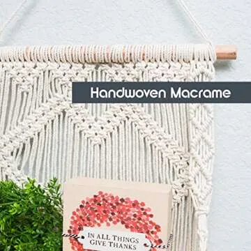 SnugLife 2 Tier Macrame Wall Hanging Shelf with Woven Rope - Boho Pine Wood Shelves for Plants, Bathroom, Kitchen