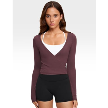 INGIA Womens V-Neck Long Sleeve Cross Wrap Top Soft Knit