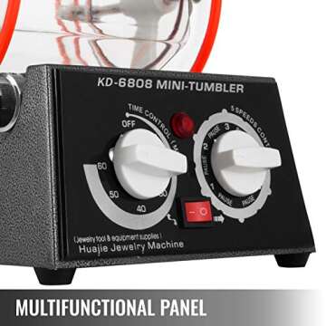 BestEquip Jewelry Polisher Tumbler 3kg 6.6Lbs Capacity Jewelry Polishing Finishing Machine 45W Mini Polisher Tumbler with Glass Barrel Lock Buckle Rotary Tumbler Surface Polisher for Jewelry Polishing