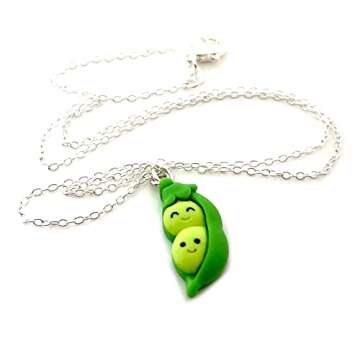 Two Peas in a Pod Silver Necklace - Sweet Pea Foodie Charm Handmade Jewelry - Gift for Her
