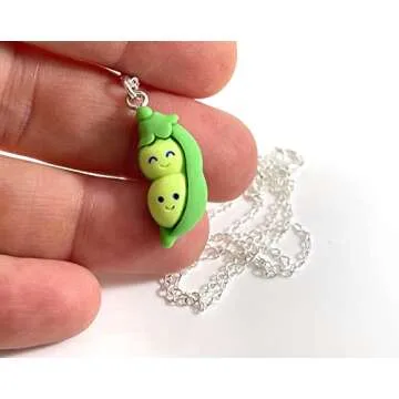 Two Peas in a Pod Silver Necklace - Sweet Pea Foodie Charm Handmade Jewelry - Gift for Her