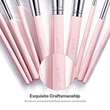 Makeup Brushes, USpicy Professional Makeup Brush Set 10 Pieces (Soft Synthetic Fiber for Uniform Application of Blush, Creams, Liquids, Contouring & Powders)-Pink