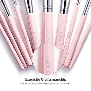 Makeup Brushes, USpicy Professional Makeup Brush Set 10 Pieces (Soft Synthetic Fiber for Uniform Application of Blush, Creams, Liquids, Contouring & Powders)-Pink