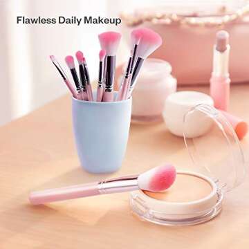 Makeup Brushes, USpicy Professional Makeup Brush Set 10 Pieces (Soft Synthetic Fiber for Uniform Application of Blush, Creams, Liquids, Contouring & Powders)-Pink
