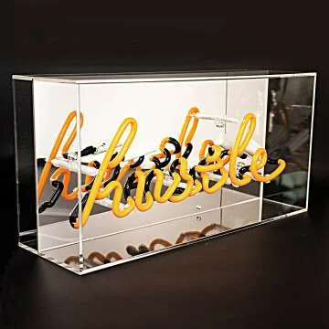 Hand-Crafted Glass Hustle Neon Sign in Orange
