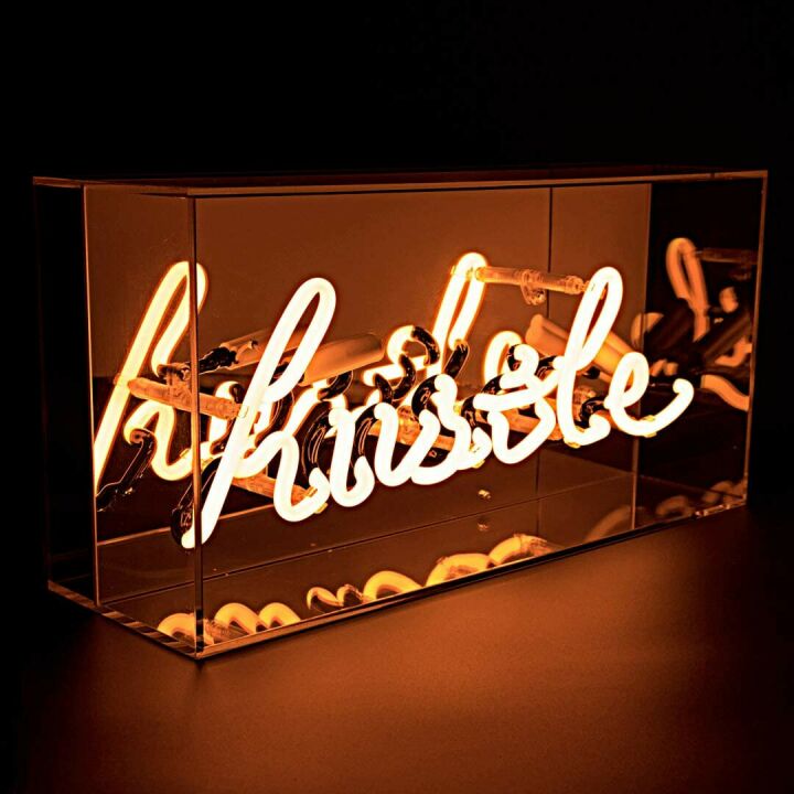 Hand-Crafted Glass Hustle Neon Sign in Orange