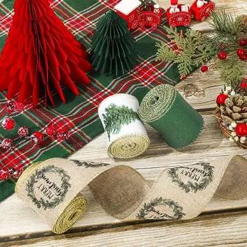 AnyDesign Christmas Wired Edge Ribbon 2.5 Inch White Green Christmas Tree Craft Ribbon Gold Glitter Wired Fabric Ribbon for Wrapping DIY Bow Wreath Crafts Making, 18 Yards, 3 Rolls