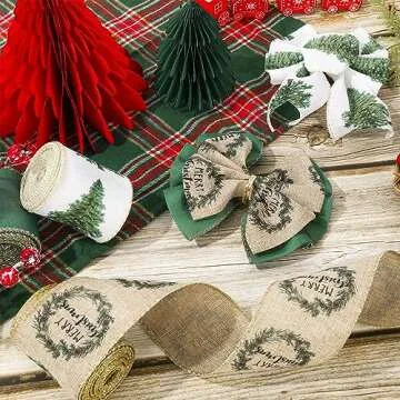 AnyDesign Christmas Wired Edge Ribbon 2.5 Inch White Green Christmas Tree Craft Ribbon Gold Glitter Wired Fabric Ribbon for Wrapping DIY Bow Wreath Crafts Making, 18 Yards, 3 Rolls