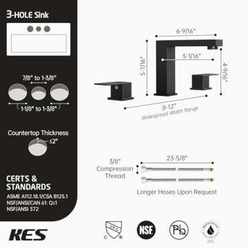 KES Black Stainless Steel Widespread Bathroom Faucet