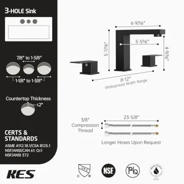 KES Black Stainless Steel Widespread Bathroom Faucet