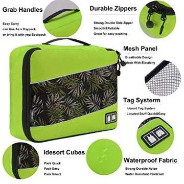 Idesort 8 Set Packing Cubes, Travel Luggage Bags Organizers Mixed Color Set (Rose Green)