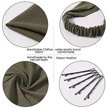 6 Pack Scarf Headband for Women - Elastic Large Boho Triangle Bandana Head Scarves with Clips Non Slip Solid Color Hair Kerchief for Teen Girls