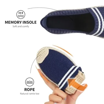 BABUDOG Womens Espadrilles Breathable Flats Shoes Mesh Slip on Loafers Soft White Flats(Navy.US8)