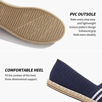 BABUDOG Womens Espadrilles Breathable Flats Shoes Mesh Slip on Loafers Soft White Flats(Navy.US8)
